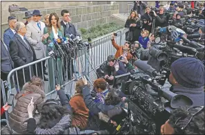  ?? (File Photo/AP/Mark Lennihan) ?? Defense attorney Donna Rotunno meets the press March 11, 2020, outside the courthouse after Harvey Weinstein’s sentencing in New York. Weinstein was sentenced to 23 years in prison for rape and sexual assault.