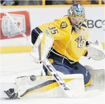  ?? SANFORD MYERS/GETTY IMAGES ?? With a 1.70 goals-against average and .941 save percentage, Pekka Rinne is the leading Conn Smythe candidate.