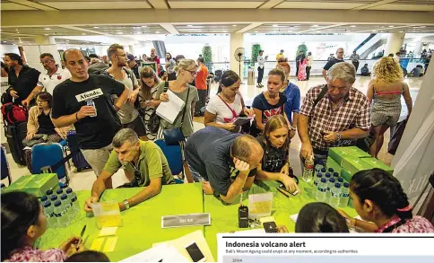  ??  ?? Passengers gather at the Ngurah Rai Internatio­nal airport in possible flights out. — AFP photo Denpasar, Bali to wait for