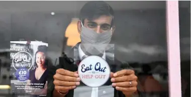  ??  ?? Chancellor Rishi Sunak’s Eat Out To Help Out scheme was accused of spreading the virus – but the Treasury denies this