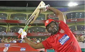  ??  ?? Chris Gayle smashed his second- fastest IPL fifty, off 22 balls, against CSK on Sunday.