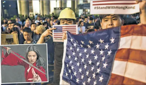  ??  ?? REEL MESS: Liu Yifei (inset), who stars in next year’s “Mulan” remake, drew outrage for backing Hong Kong’s police after an intense week of protests.