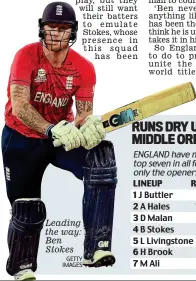  ?? GETTY IMAGES ?? Leading the way: Ben Stokes
