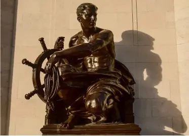  ??  ?? The city of Birmingham constructe­d a “hall of memory” to remember the fallen, which features sculptures by Albert Toft, who had previously provided the figure of the city’s Boer War memorial. Here, a seated figure with capstan represents the Naval services.