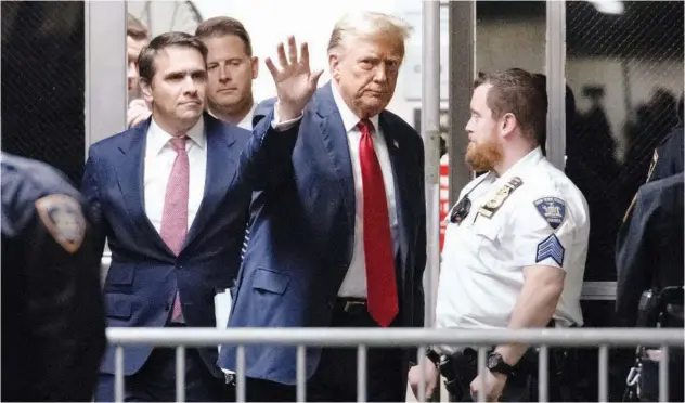  ?? Reuters ?? Donald Trump returns from a break at Manhattan criminal court in New York on Monday.