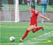  ?? Photo courtesy of Paul Salina ?? Berlin’s Bella Salina, a sophomore, had a free-kick goal and helped preserve the shutout on defense in Berlin’s 2-0 win over E.O. Smith on Sept. 19.