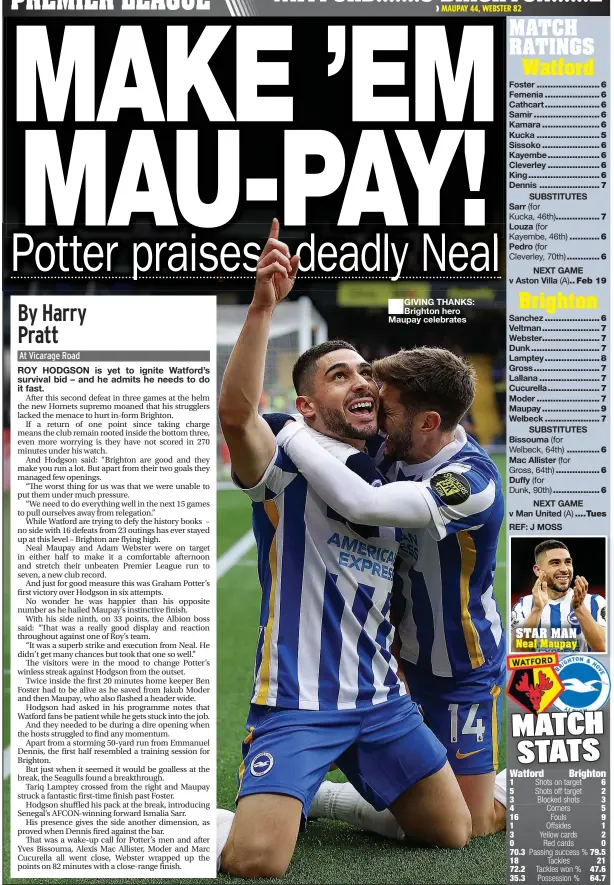  ?? ?? GIVING THANKS: Brighton hero Maupay celebrates