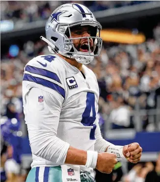  ?? TOM PENNINGTON / GETTY IMAGES ?? Cowboys QB Dak Prescott will make his second career playoff start tonight against the Seahawks. He lost his previous one, 34-31 to the Packers two seasons ago.