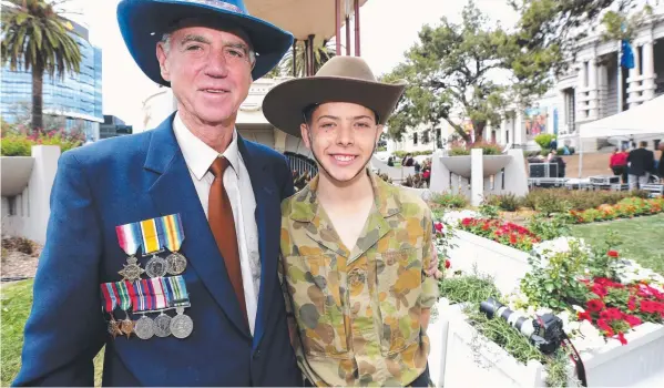  ?? Picture: MIKE DUGDALE ?? FAMILY OF SOLDIERS: Peter Cochrane, of Lara, with grandson Tristan Cochrane, 14, who is with the 32nd Geelong Army Cadets.