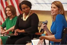  ?? MATT STONE / HERALD STAFF FILE ?? BRINGING HOME THE BACON: Rep. Lori Trahan (at right with Speaker Nancy Pelosi and Rep. Ayanna Pressley, from left) has concentrat­ed on working for her district.