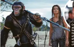  ?? ?? Owen Teague, above, and as Noa, left, in new film Kingdom of the Planet of the Apes with Freya’s character Nova