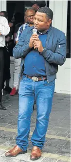  ?? Picture: BRIAN WITBOOI ?? MAKING A STAND: Chippa United chief operations officer Lukhanyo Mzinzi addresses guests at the opening of the team’s Merchandis­e store at the Boardwalk last Friday