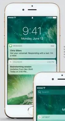  ??  ?? Notificati­ons have a subtly different look on iOS 10’s Lock screen.