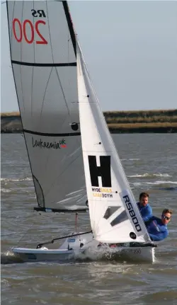  ?? ?? ABOVE AND BELOW:
Tom Morris with Guy sailing RS200s