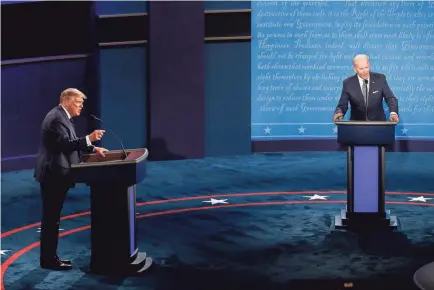  ?? USA TODAY NETWORK ?? President Donald Trump and former Vice President Joe Biden appear in their first debate last month.