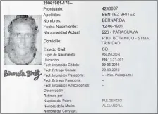  ??  ?? Prontuario de Bernarda Benítez Brítez, la reclusa que huyó de la comisaría 17ª de Mujeres abandonand­o a su bebé.