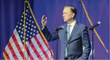  ?? Arnold Gold/Hearst Connecticu­t Media ?? Gov. Ned Lamont speaks to attendees after being sworn into office for another term last month at the Gov. William A. O’Neill Armory in Hartford.