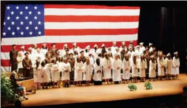  ?? PHOTOS COURTESY OF PUSD ?? Nearly 200 men and women of all ages received their high school diplomas in back-to-back ceremonies at the Portervill­e Memorial Auditorium Monday evening.