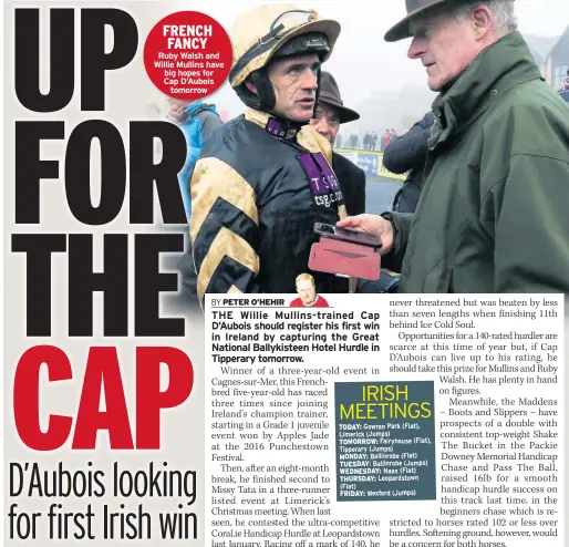  ??  ?? FRENCH FANCY Ruby Walsh and Willie Mullins have big hopes for Cap D’aubois tomorrow