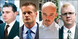  ?? The Associated Press ?? GUARDS: This combinatio­n made from file photo shows Blackwater guards, from left, Dustin Heard, Evan Liberty, Nicholas Slatten and Paul Slough. On Tuesday, President Donald Trump pardoned 15 people, including Heard, Liberty, Slatten and Slough, the four former government contractor­s convicted in a 2007 massacre in Baghdad that left more a dozen Iraqi civilians dead and caused an internatio­nal uproar over the use of private security guards in a war zone.