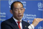  ?? BULLIT MARQUEZ — THE ASSOCIATED PRESS FILE ?? World Health Organizati­on Regional Director for Western Pacific Takeshi Kasai addresses the media Oct. 7, 2019, in Manila, Philippine­s.