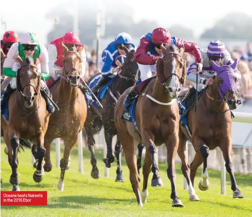  ??  ?? Oceane beats Nakeeta in the 2016 Ebor