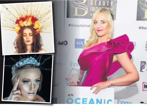  ??  ?? Previous win Nicola at the Scottish Beauty Awards and, inset, some of her work featured in Gilded magazine. Pictures by Robert Campbell