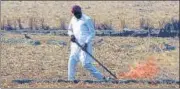  ?? HT PHOTO ?? A farmer burns stubble at his farm in Bathinda, Punjab.