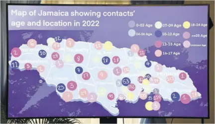  ?? ?? A diagram of the Jamaican map shows the Safespot data of the contacts’ age and location over the 12-month period.