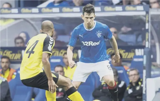  ??  ?? 2 Ryan Jack made his first appearance for Rangers in last week’s first leg against Progres Niederkorn and there may be a further debut from the bench tonight for either Carlos Pena or Eduardo Herrera.