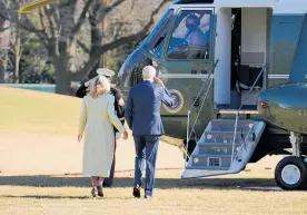  ?? Photo / AP ?? President Joe Biden and his wife, First Lady Jill Biden, start heading for home on board Marine One from the White House’s south lawn.