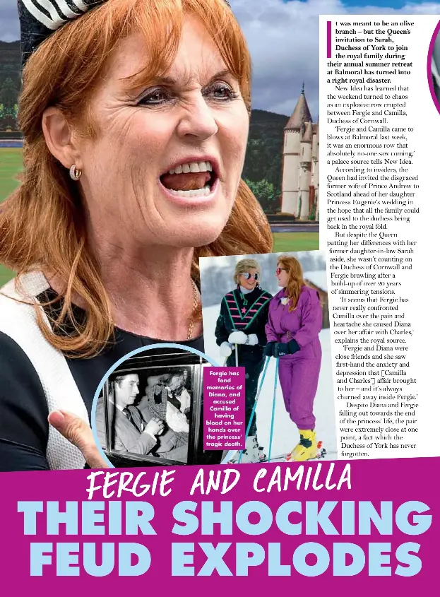  ??  ?? Fergie has fond memories of Diana, and accused Camilla of having blood on her hands over the princess’ tragic death.