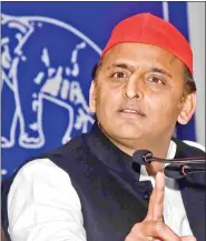  ?? IANS ?? Samajwadi Party president Akhilesh Yadav during a press conference in Lucknow, on 5 March.