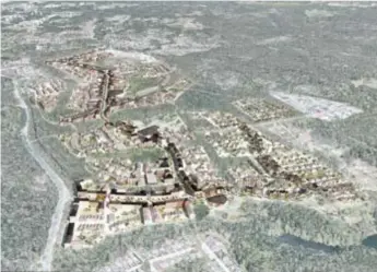  ?? ?? BYGGPLANER. Skissbild från förslaget på nya Kassmyraom­rådet. Flygvy från Vårsta.