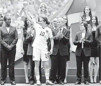  ?? MICHAEL CHOW, USA TODAY SPORTS ?? Carli Lloyd, a two-time Olympic hero, lifted the USA to the Women’s World Cup championsh­ip Sunday, scoring three goals in the first half against Japan.