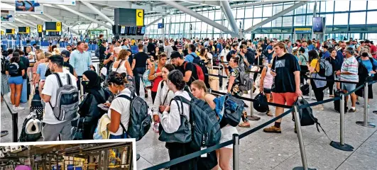  ?? ?? Belting job: Queues at Heathrow’s Terminal 5 and, inset, Robert in the storage area