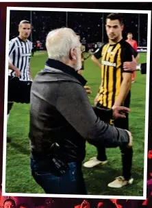  ??  ?? BIZARRE: PAOK Salonika president Savvidis stormed the pitch (inset) against rivals AEK Athens in March