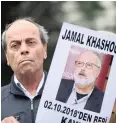  ?? | EPA-EFE | ANA ?? A members of the Turkish Human Rights Associatio­n hold pictures of missing Saudi Arabian journalist, Jamal Khashoggi, during a demonstrat­ion in front of the Saudi Arabian consulate in Istanbul, Turkey.