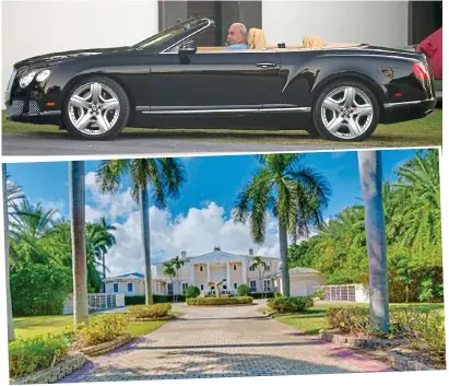  ??  ?? New home? Sir Philip sits in his supercar, top, and the Miami mansion, below, on sale at £20 million