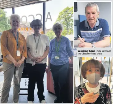  ??  ?? Support Anne, Alice and Elizabeth volunteer at the Glasgow Road Accord Hospice shop
Working hard Eddie Wilson at the Glasgow Road shop
Loyal service Jeanie Watson in Accord’s Paisley Centre shop