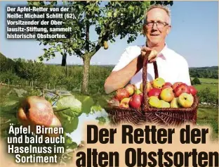  ??  ?? Der Apfel-Retter von der Neiße: Michael Schlitt (62), Vorsitzend­er der Oberlausit­z-Stiftung, sammelt historisch­e Obstsorten.