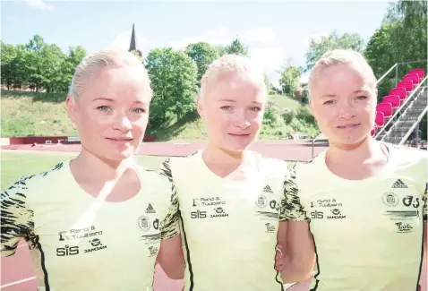  ?? — AFP ?? This file photo taken on May 27, 2016 shows the 30-year-old triplets — Leila, Liina and Lily Luik — posing for a picture in Tartu, Estonia. The sisters from Estonia will make history at the Rio Olympics by just showing up: The marathon-runners are the...