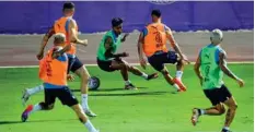  ?? Ahmed Ramzan/Gulf News ?? Uruguay football team during the open training session at the New York University Abu Dhabi football grounds.