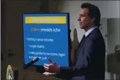  ?? RICH PEDRONCELL­I — THE ASSOCIATED PRESS ?? Gov. Gavin Newsom outlines the safe re-opening of schools while speaking about his 2021-2022 state budget proposal during a news conference in Sacramento.