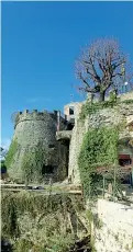  ??  ?? Il progetto In alto un angolo del cortile del futuro «Resort San Vigilio-hotel del Castello». Qui sopra la vista della torre dal giardino della struttura