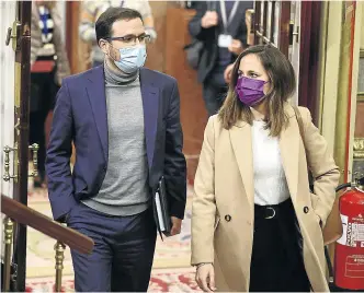  ?? E. PARRA / EP ?? La secretaria general de Podemos, Ione Belarra, y el ministro de Consumo, Alberto Garzón.