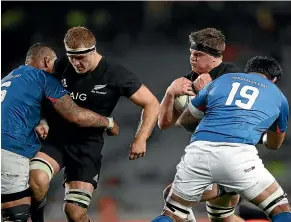  ?? GETTY IMAGES ?? Sam Cane, left, and Scott Barrett in action in 2017 at Eden Park in the last of seven tests the All Blacks have played against Samoa.