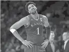  ?? ROB FERGUSON/USA TODAY SPORTS ?? Dedric Lawson, above, is averaging 19 points for Kansas, which lost Udoka Azubuike to a season-ending injury.