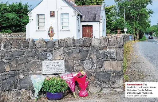  ?? PHOTO: GERRY MOONEY ?? Remembered: The Lordship credit union where Detective Garda Adrian Donohoe was murdered.