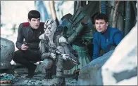  ?? PHOTOS PROVIDED TO CHINA DAILY ?? Left: Star Trek Beyond, the 13th title in the Star Trek movie series, will premiere on Chinese mainland theaters on Sept 2. Right: (from left to right) Actor Zachary Quinto, actress Zoe Saldana, director Justin Lin, actor Chris Pine and actor Simon...